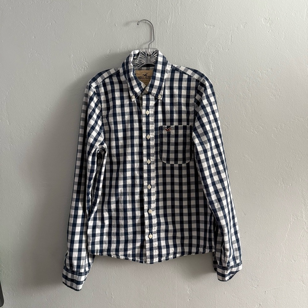 Men’s Navy Checkered Button Down Shirt